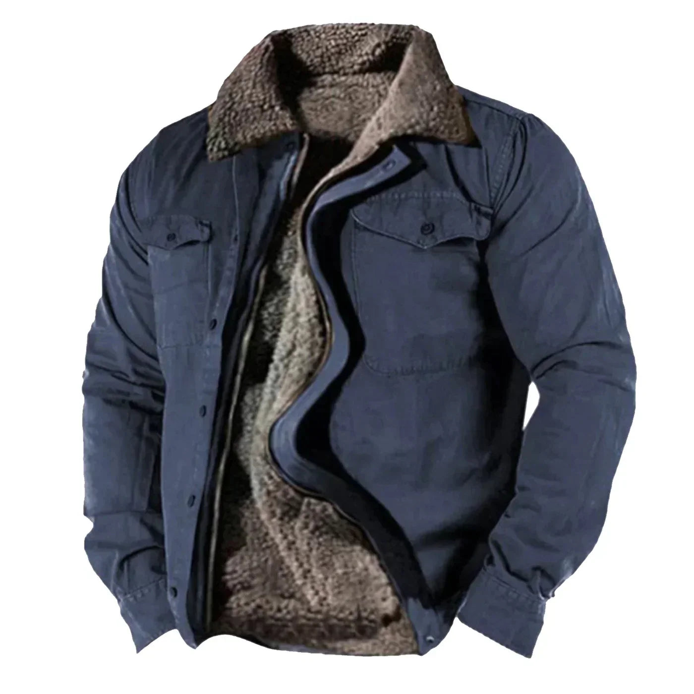 SUENTA Männer Sherpa-gefütterte Utility-Jacke Plüschigem Sherpa-Futter Blau