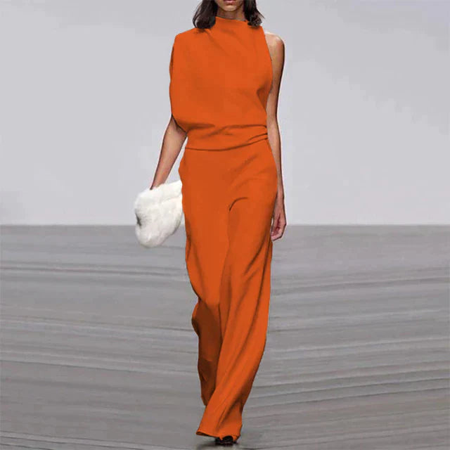 SUENTA Chāme | Damen Jumpsuit – Effortless Summer Glam, Schlichtes Design & Vielseitige Kombinationsmöglichkeiten Orange