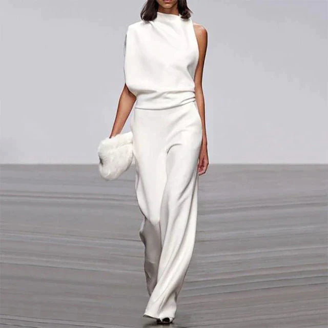 SUENTA Chāme | Damen Jumpsuit – Effortless Summer Glam, Schlichtes Design & Vielseitige Kombinationsmöglichkeiten Weiß