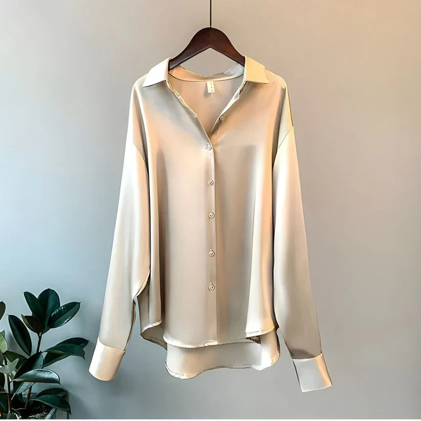 SUENTA Damen Seidenbluse Glatten Textur Fließenden Form Eleganz Leicht Vielseitig Beige