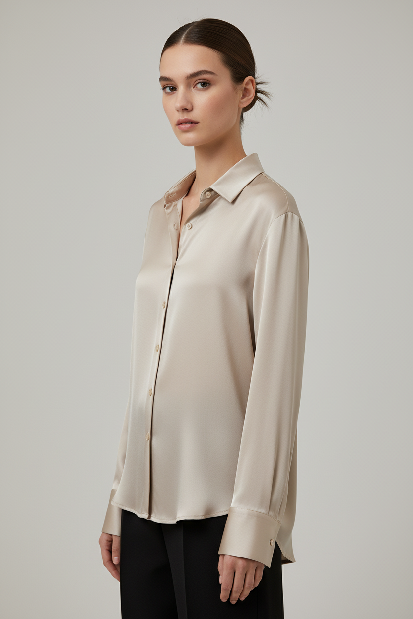 SUENTA Damen Seidenbluse Glatten Textur Fließenden Form Eleganz Leicht Vielseitig