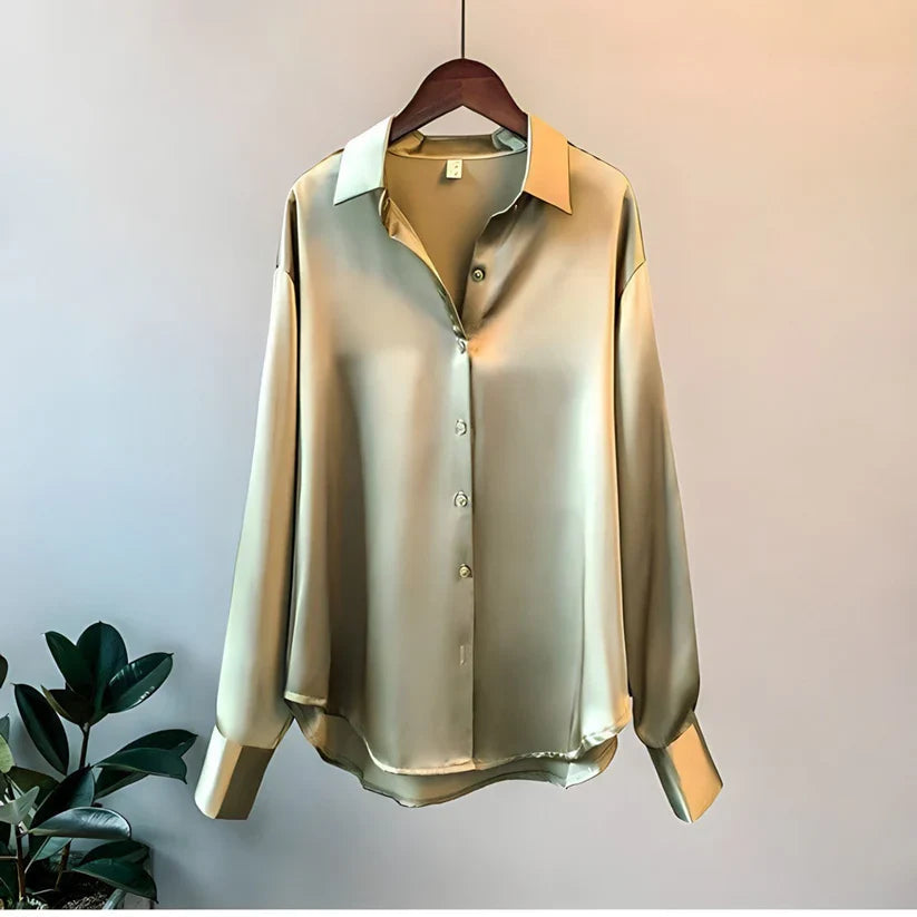 SUENTA Damen Seidenbluse Glatten Textur Fließenden Form Eleganz Leicht Vielseitig Grün