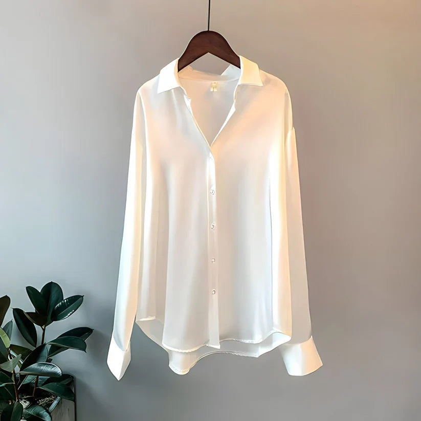 SUENTA Damen Seidenbluse Glatten Textur Fließenden Form Eleganz Leicht Vielseitig Weiß