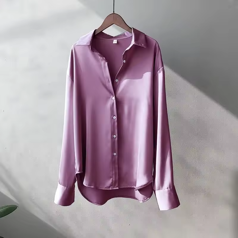 SUENTA Damen Seidenbluse Glatten Textur Fließenden Form Eleganz Leicht Vielseitig Lila
