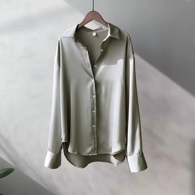 SUENTA Damen Seidenbluse Glatten Textur Fließenden Form Eleganz Leicht Vielseitig Grau