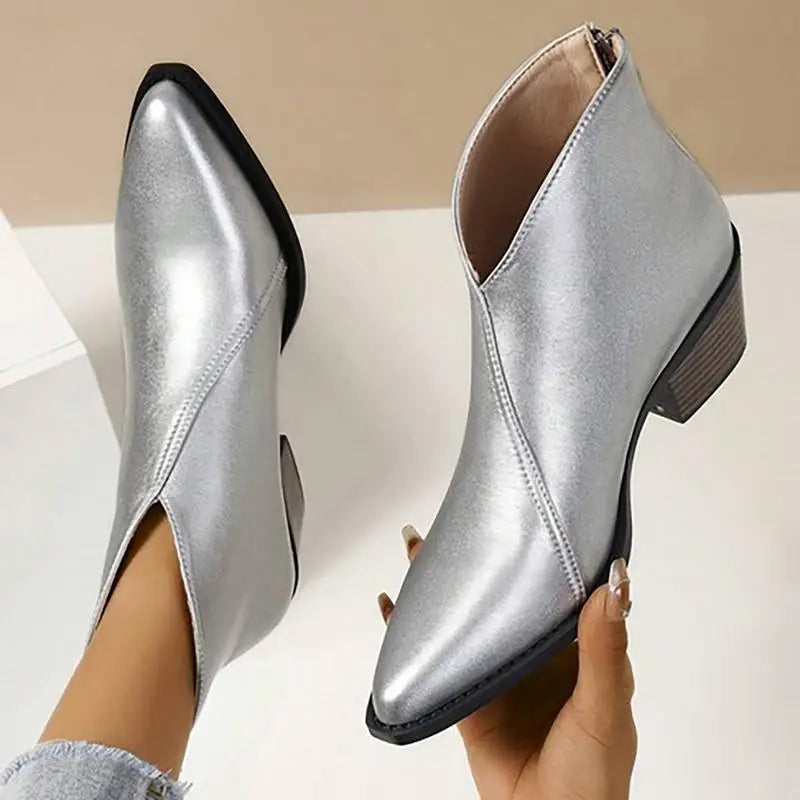 SUENTA Flames Damen Stiefeletten - Spitze Zehenpartie mit Plateau-Absatz Silber
