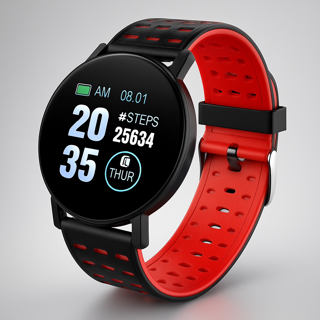 SUENTA Smartwatch Wasserdichte Fitness- und Schlafüberwachung IP67 Rot Schwarz Einheitsgröße