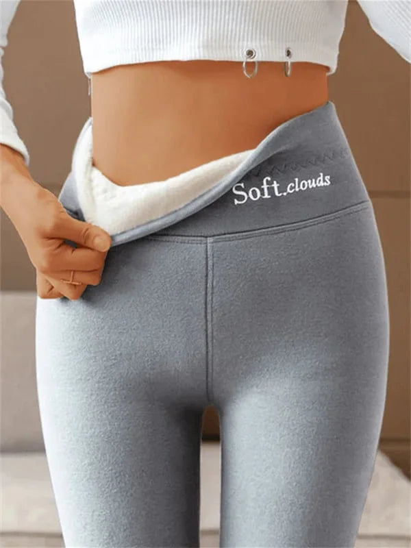 SUENTA Damen Wärme Fleece-Leggings Mit Innenfutter Kuschelig Stilvoll Komfort Grau