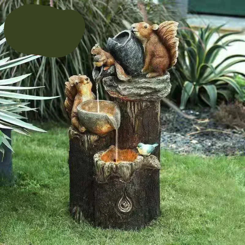 SUENTA Solar Deko Brunnen Ente Und Eichhörnchen Terrasse LED Licht Ohne Solar B