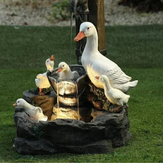 SUENTA Solar Deko Brunnen Ente Und Eichhörnchen Terrasse LED Licht Solar A