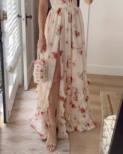 SUENTA Damen Maxi-Sommerkleid – Floraler Blumendruck & Luftige Weiblichkeit