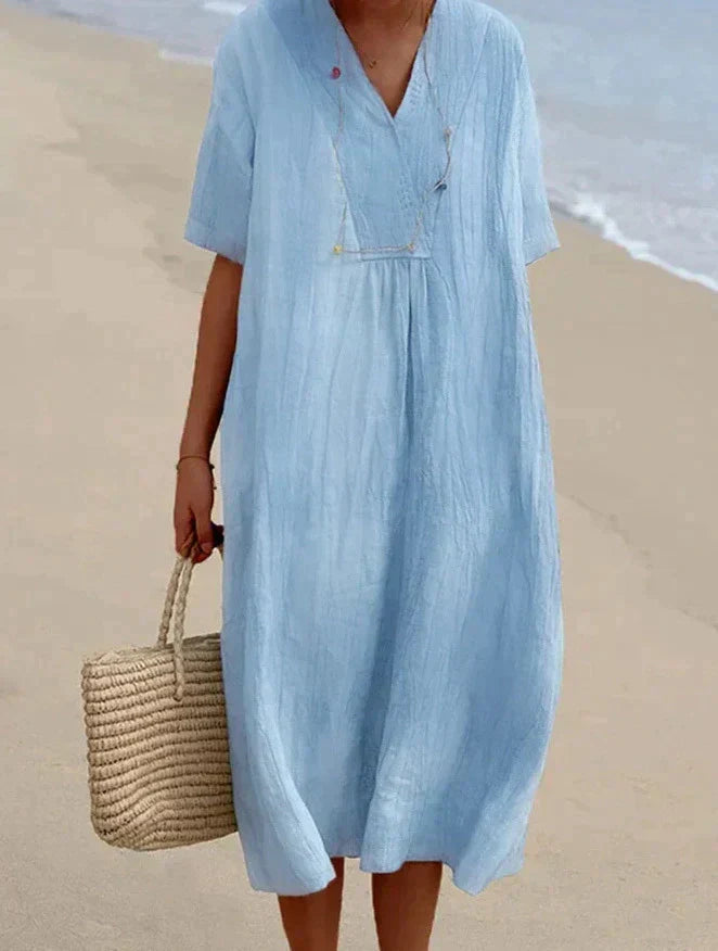 SUENTA Mirella | Damen Sommerkleid – Baumwoll-Leinen, Bequemer Schnitt Blau