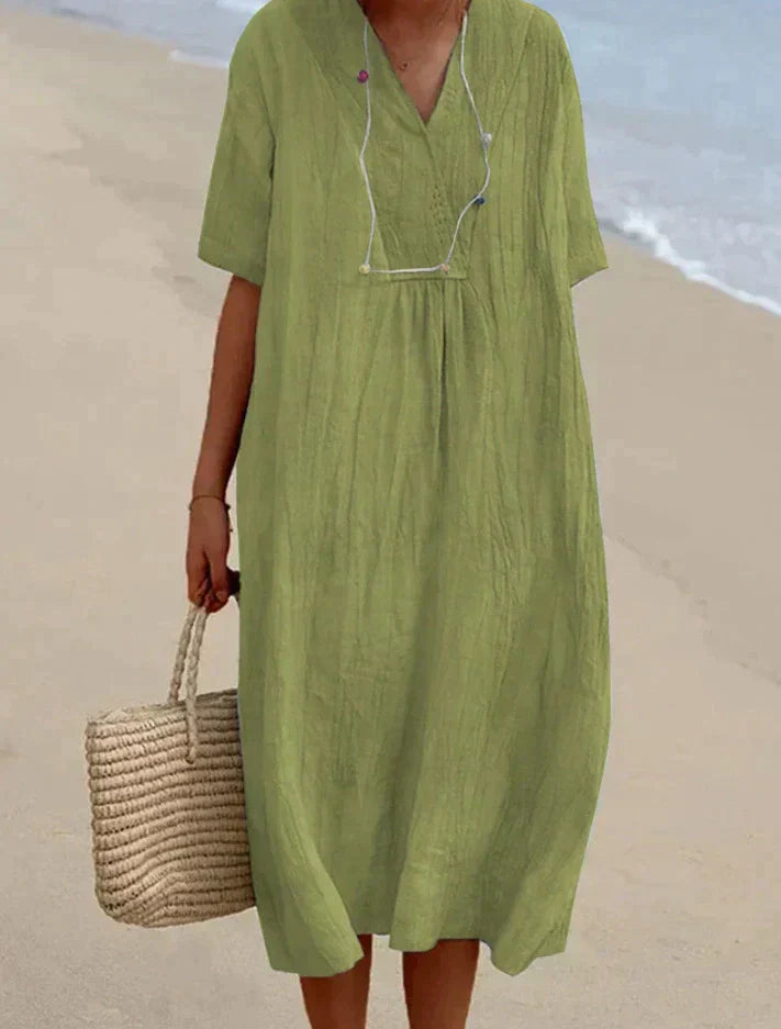 SUENTA Mirella | Damen Sommerkleid – Baumwoll-Leinen, Bequemer Schnitt Hellgrün