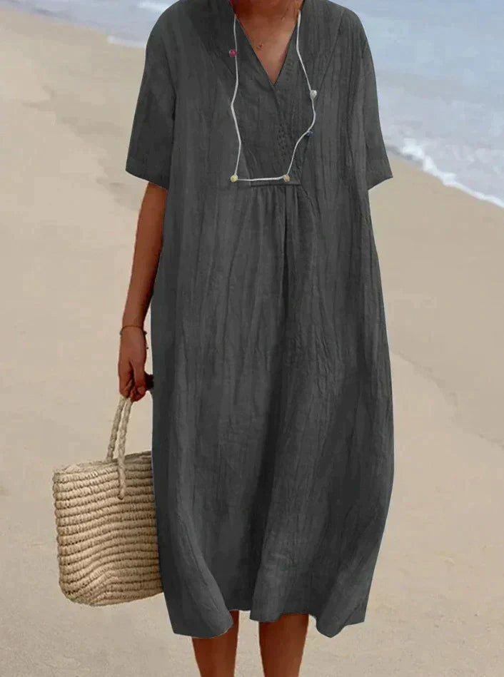 SUENTA Mirella | Damen Sommerkleid – Baumwoll-Leinen, Bequemer Schnitt Schwarz