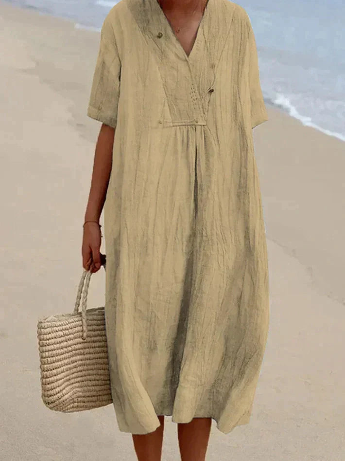 SUENTA Mirella | Damen Sommerkleid – Baumwoll-Leinen, Bequemer Schnitt Khaki