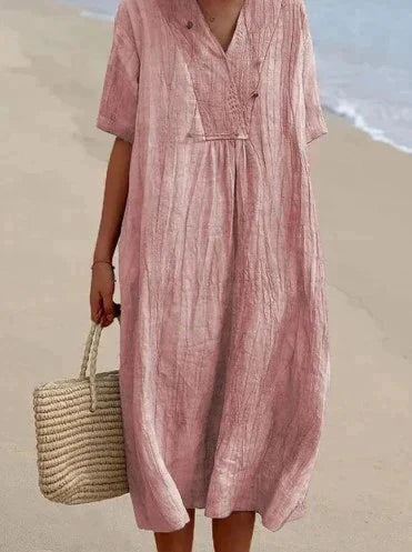 SUENTA Mirella | Damen Sommerkleid – Baumwoll-Leinen, Bequemer Schnitt Rosa