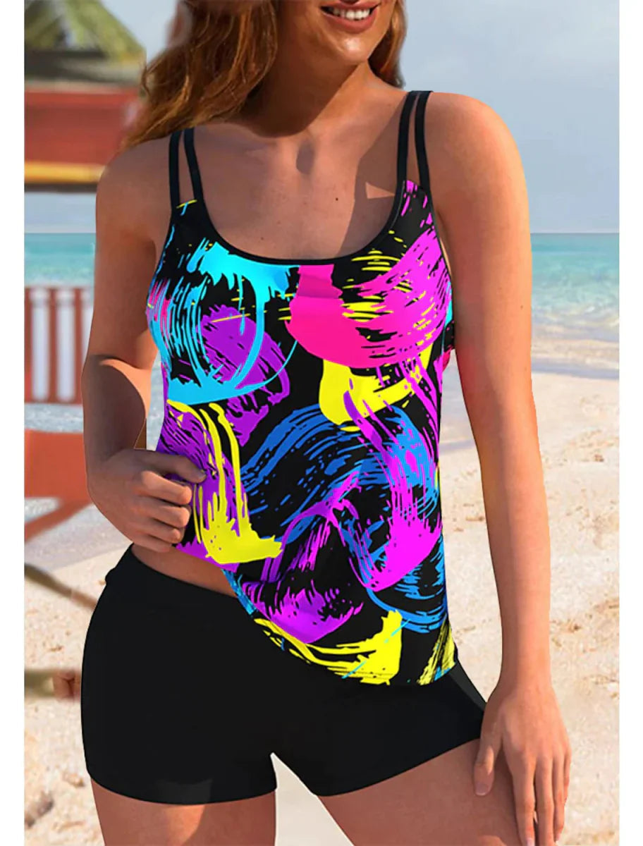 SUENTA Soris | Tankini-Set für Damen – farbenfrohes Design, skulpturale Passform und maximaler Komfort Regenbogen