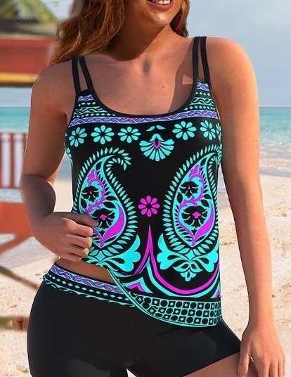 SUENTA Soris | Tankini-Set für Damen – farbenfrohes Design, skulpturale Passform und maximaler Komfort Blau