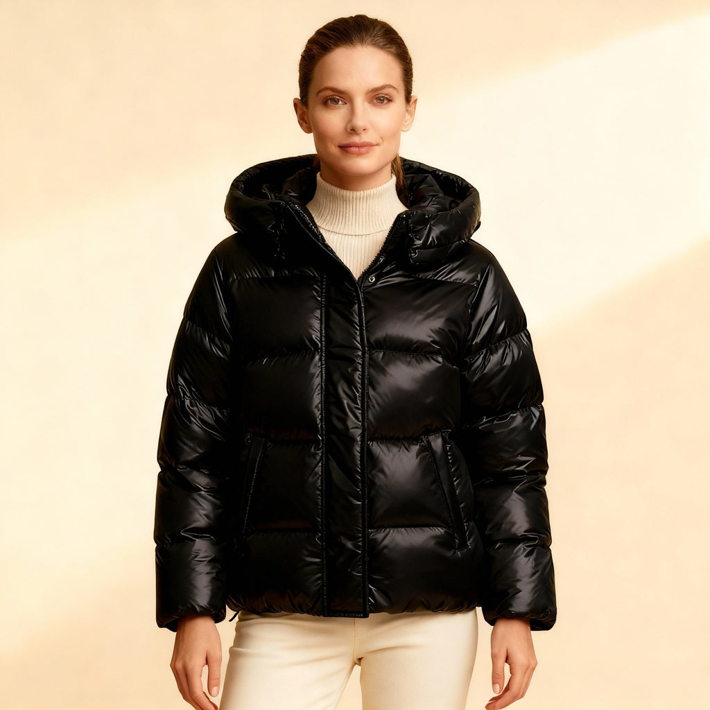 SUENTA Damen Thermojacke Sportliche Eleganz Steppdesign Komfortable Kapuze Schwarz