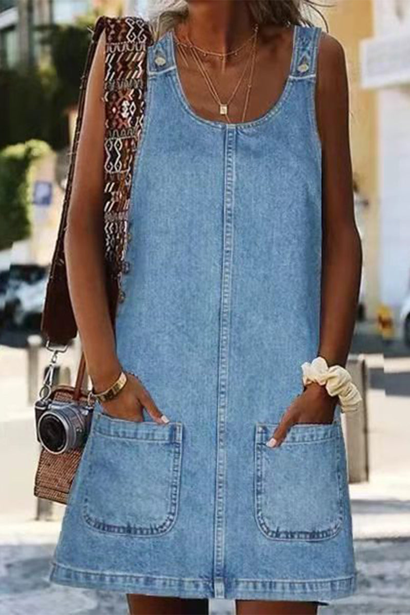 SUENTA Sophé | Damenkleid – Lässiger Street-Style, bequemer U-Ausschnitt & praktische Taschen Hellblau