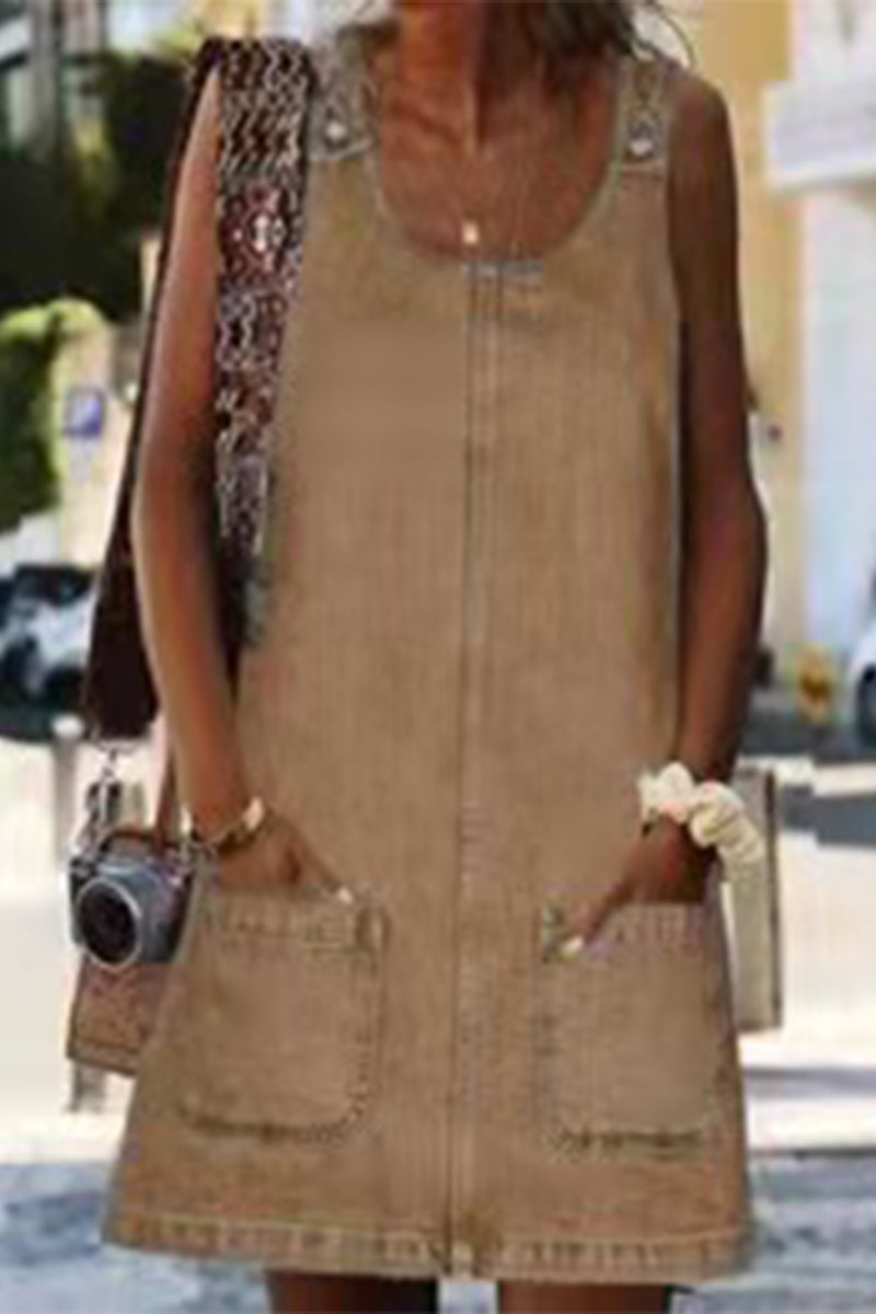 SUENTA Sophé | Damenkleid – Lässiger Street-Style, bequemer U-Ausschnitt & praktische Taschen Khaki