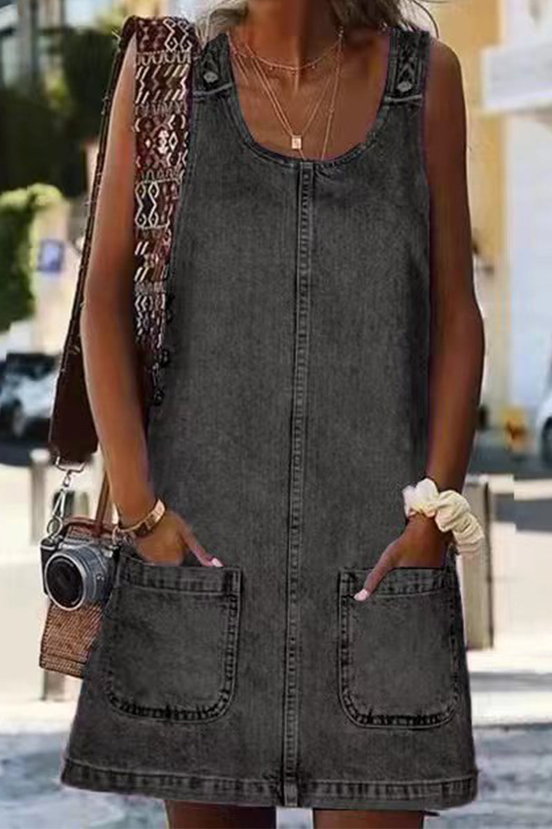 SUENTA Sophé | Damenkleid – Lässiger Street-Style, bequemer U-Ausschnitt & praktische Taschen Schwarz