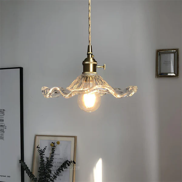 SUENTA Stilvolle Hibiskusblüten-Lampe Blumen Glas LED Pendelleuchten Klar D23cm*H12cm