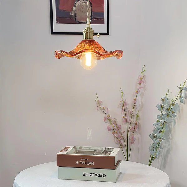 SUENTA Stilvolle Hibiskusblüten-Lampe Blumen Glas LED Pendelleuchten Braun D23cm*H12cm