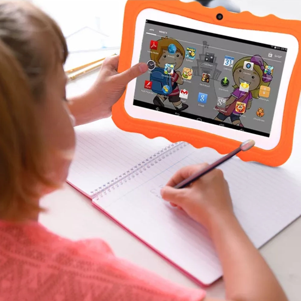 SUENTA Stoßfestes Kinder-Tablet SmartKid, 7-Zoll mit robuster Hülle Orange