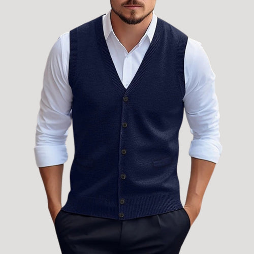 SUENTA Herren Strickweste Für Herren, Ärmelloser Pullover Mit Knöpfen Marineblau