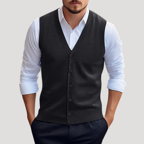 SUENTA Herren Strickweste Für Herren, Ärmelloser Pullover Mit Knöpfen Dunkelgrau