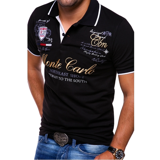 SUENTA Stylisches Herren Polo Shirt Slim Fit Aus Baumwolle Kurzarm schwarz