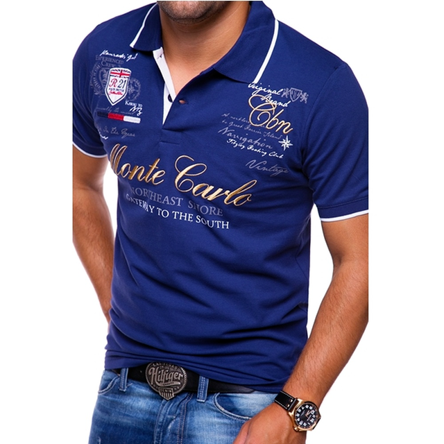 SUENTA Stylisches Herren Polo Shirt Slim Fit Aus Baumwolle Kurzarm Marineblau
