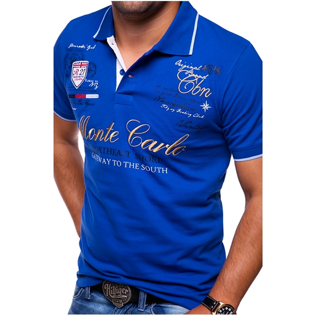 SUENTA Stylisches Herren Polo Shirt Slim Fit Aus Baumwolle Kurzarm blau