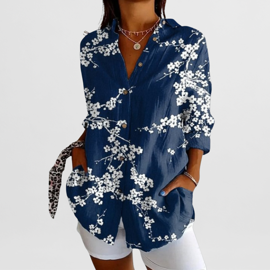SUENTA Damen Bluse Leichte Hochwertige Klassisches Design Moderne Blau