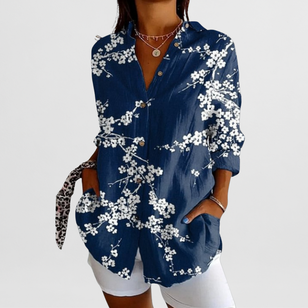 SUENTA Damen Bluse Leichte Hochwertige Klassisches Design Moderne Blau