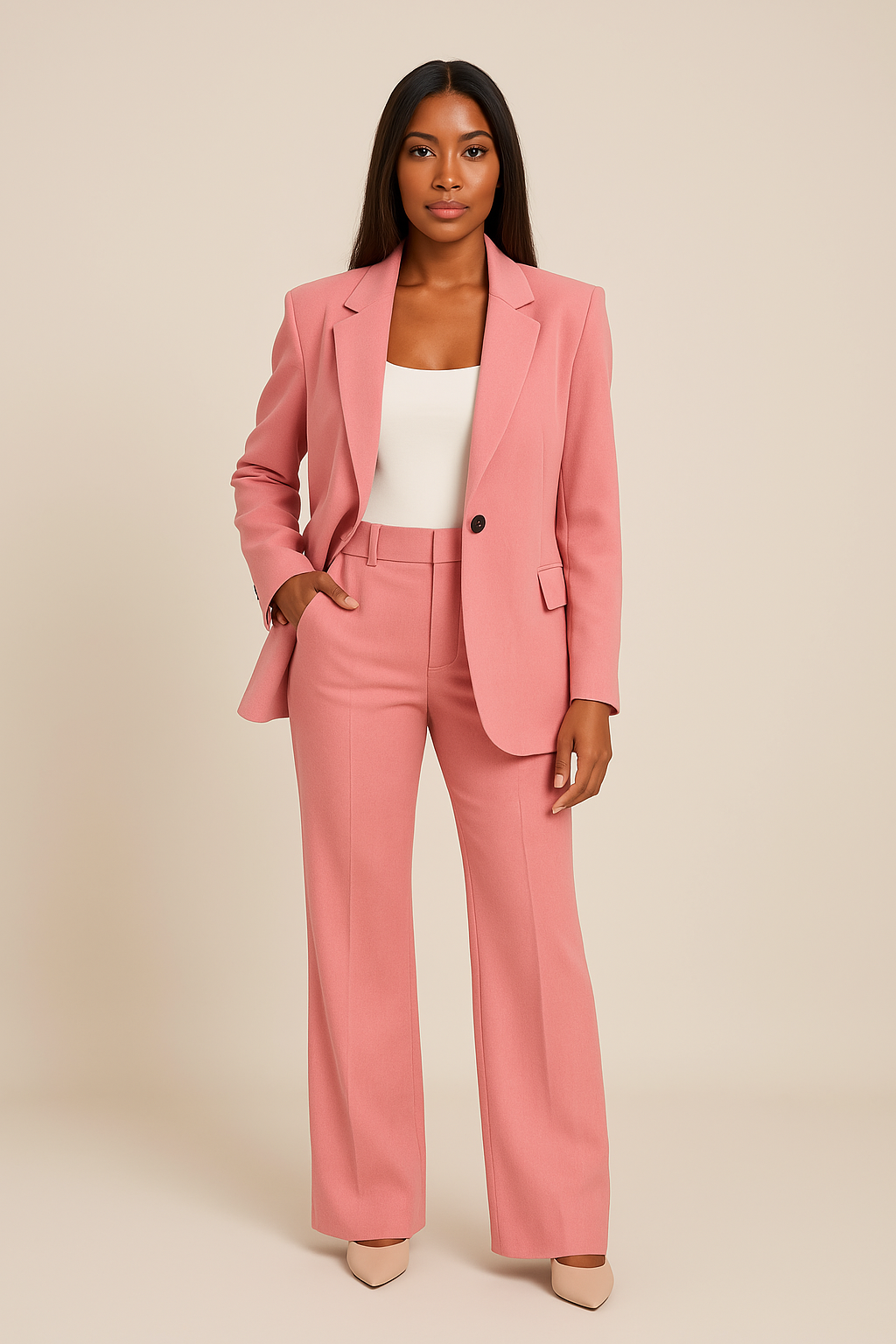 SUENTA Damen-Kostümset Taillierter Blazer Und Hose Passender Hose Für Business-Anlässe Rosa