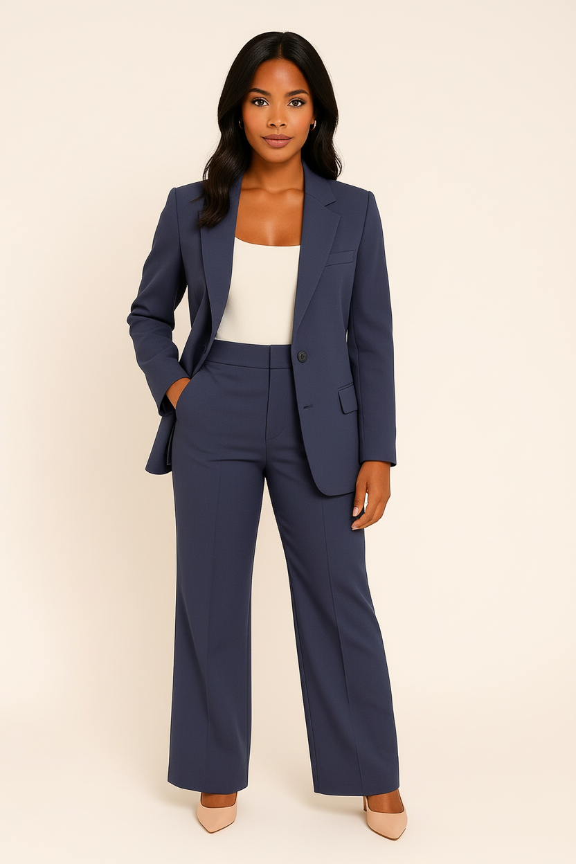 SUENTA Damen-Kostümset Taillierter Blazer Und Hose Passender Hose Für Business-Anlässe Marineblau