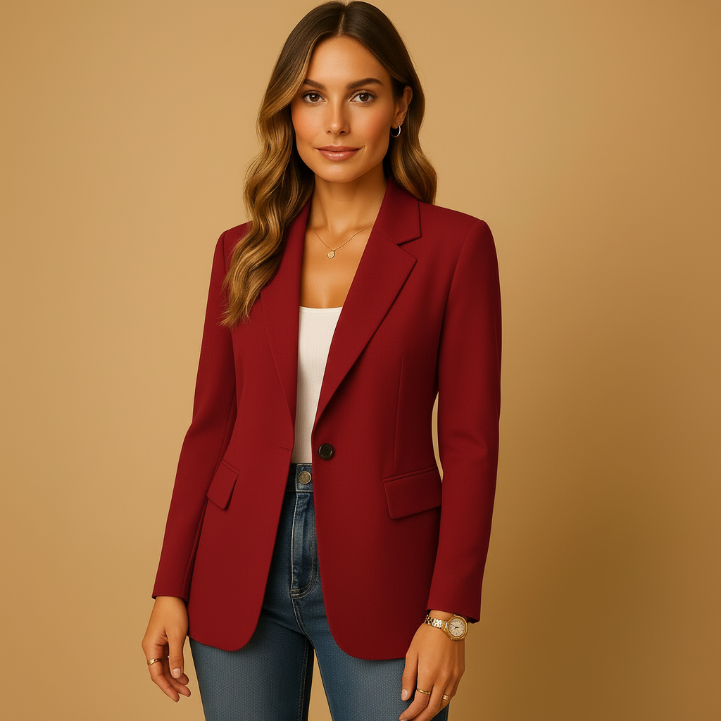 SUENTA Damen Taillierter Damenblazer Maßgeschneidertes Stretch-Design Für Elegante Looks Weinrot