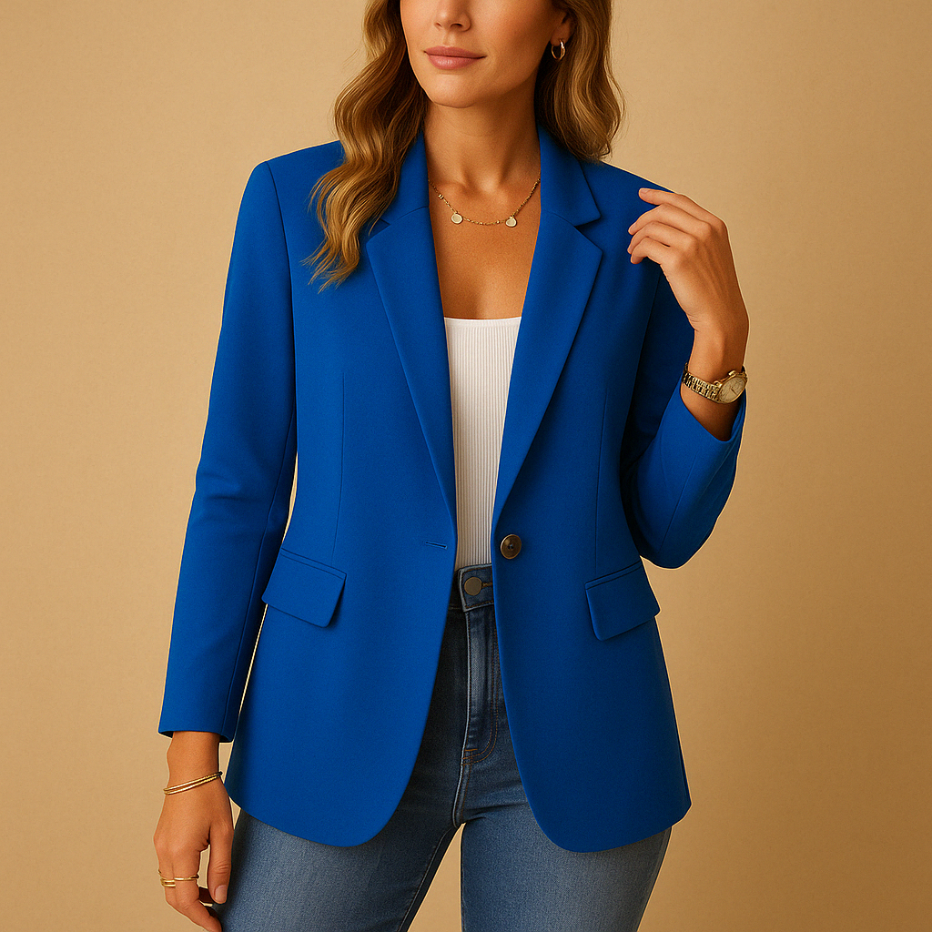 SUENTA Damen Taillierter Damenblazer Maßgeschneidertes Stretch-Design Für Elegante Looks Blau