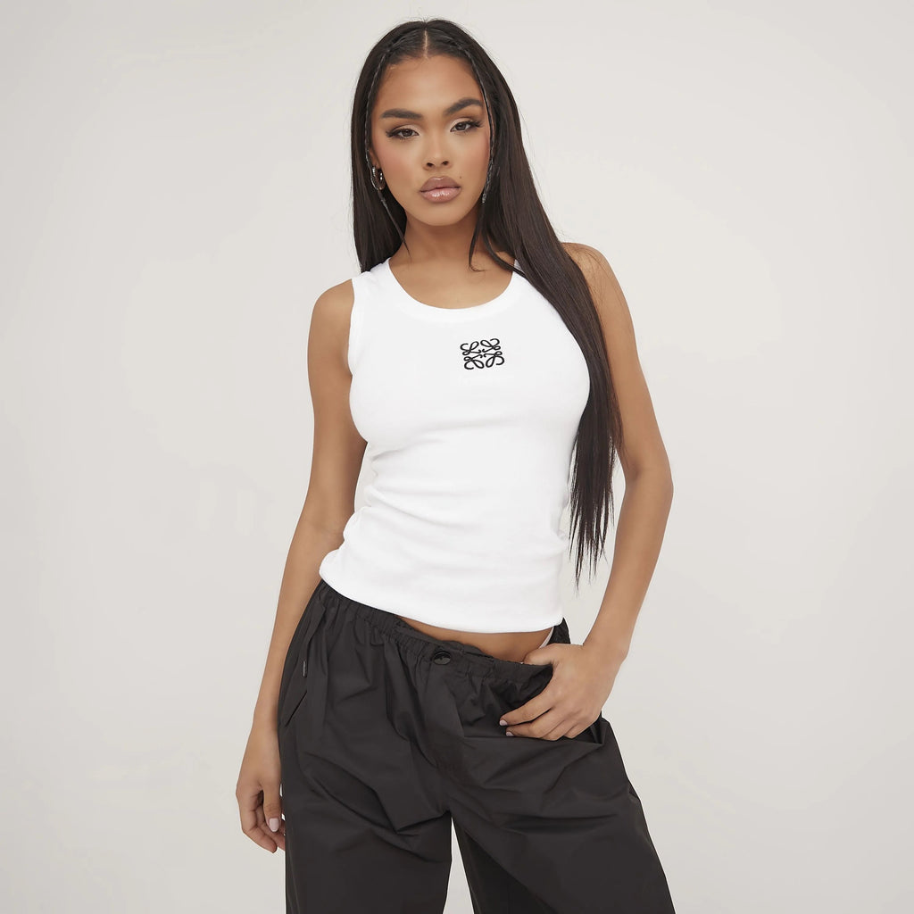 SUENTA Tanktop aus seidiger Baumwolle, minimalistisches Design, Sommer Weiß