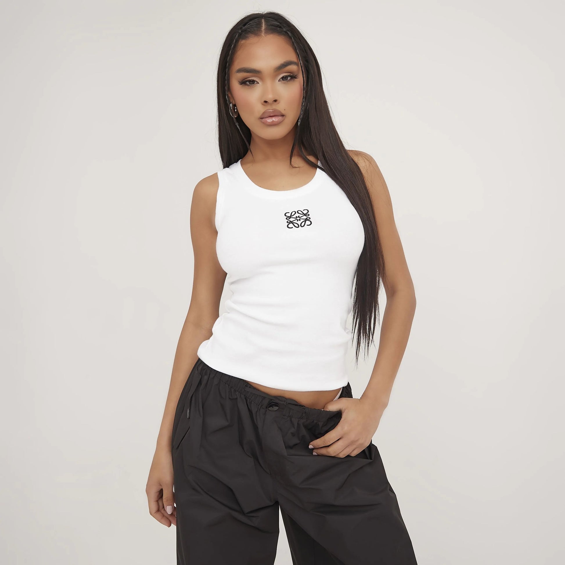 SUENTA Tanktop aus seidiger Baumwolle, minimalistisches Design, Sommer Weiß