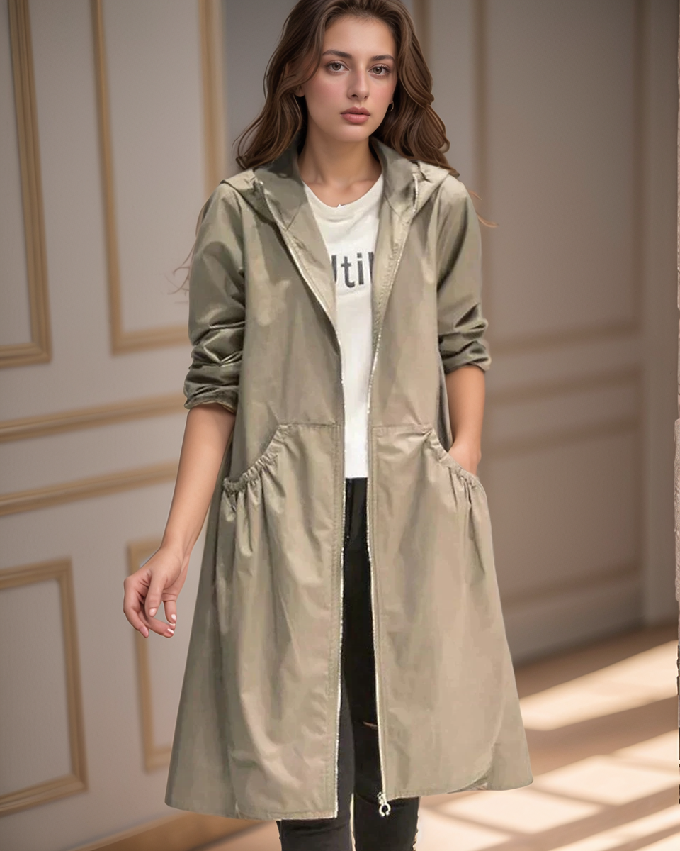 SUENTA Lange Regenjacke Für Damen Mit Kapuze Knielangen Schnitt - Winterjacke Damen