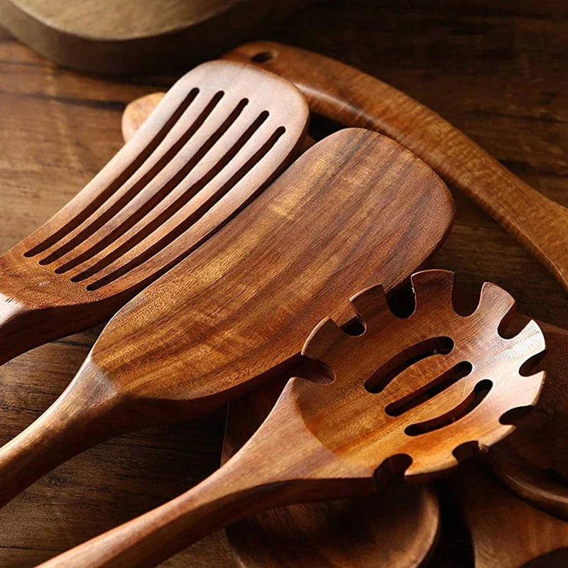 SUENTA Teakholz Utensilien Set Für Moderne Küche Elegantes Design