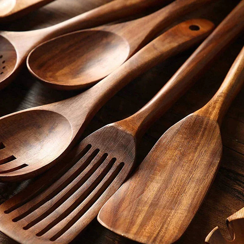 SUENTA Teakholz Utensilien Set Für Moderne Küche Elegantes Design