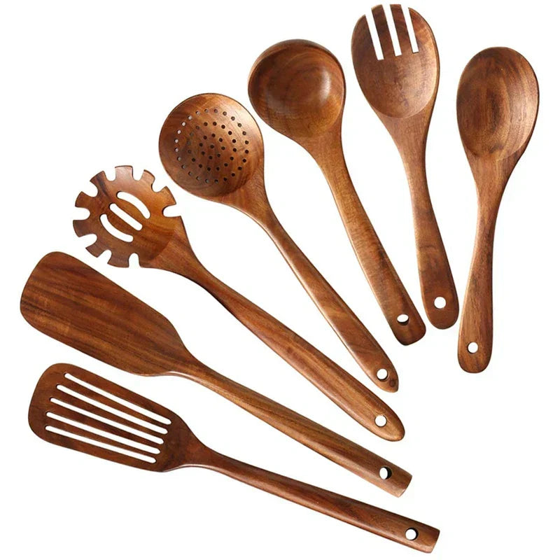 SUENTA Teakholz Utensilien Set Für Moderne Küche Elegantes Design