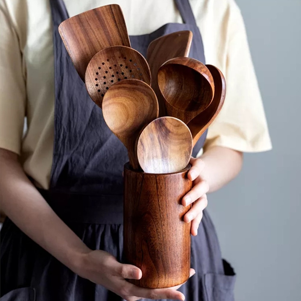 SUENTA Teakholz Utensilien Set Für Moderne Küche Elegantes Design