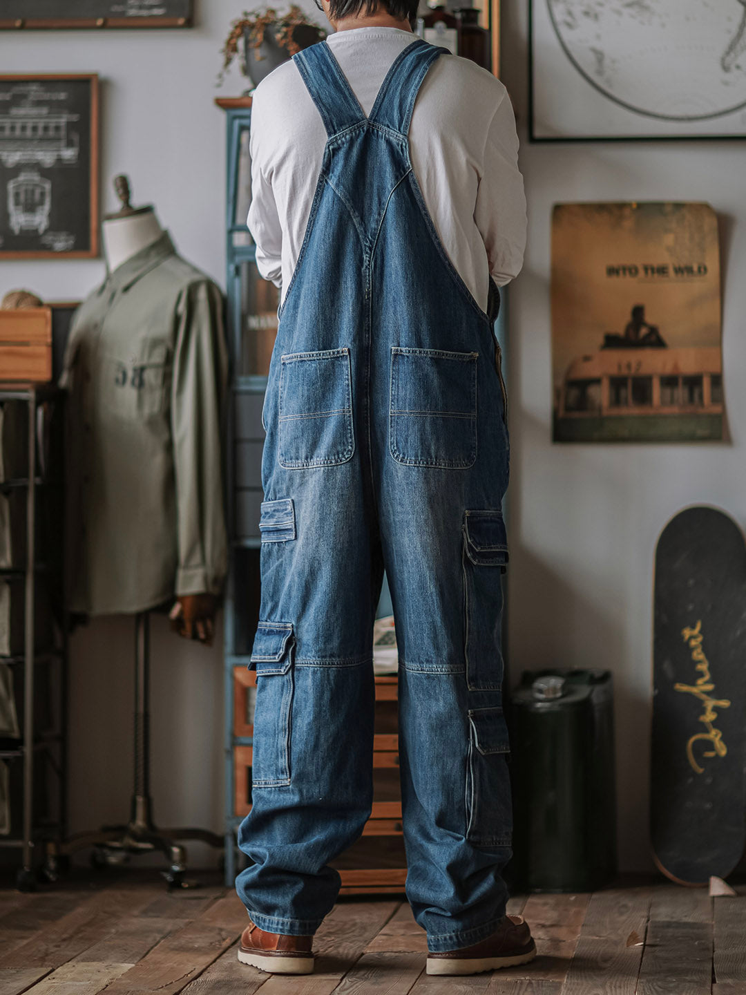 SUENTA Herren Denim Latzhose mit doppelten Klapptaschen Weit - Overall