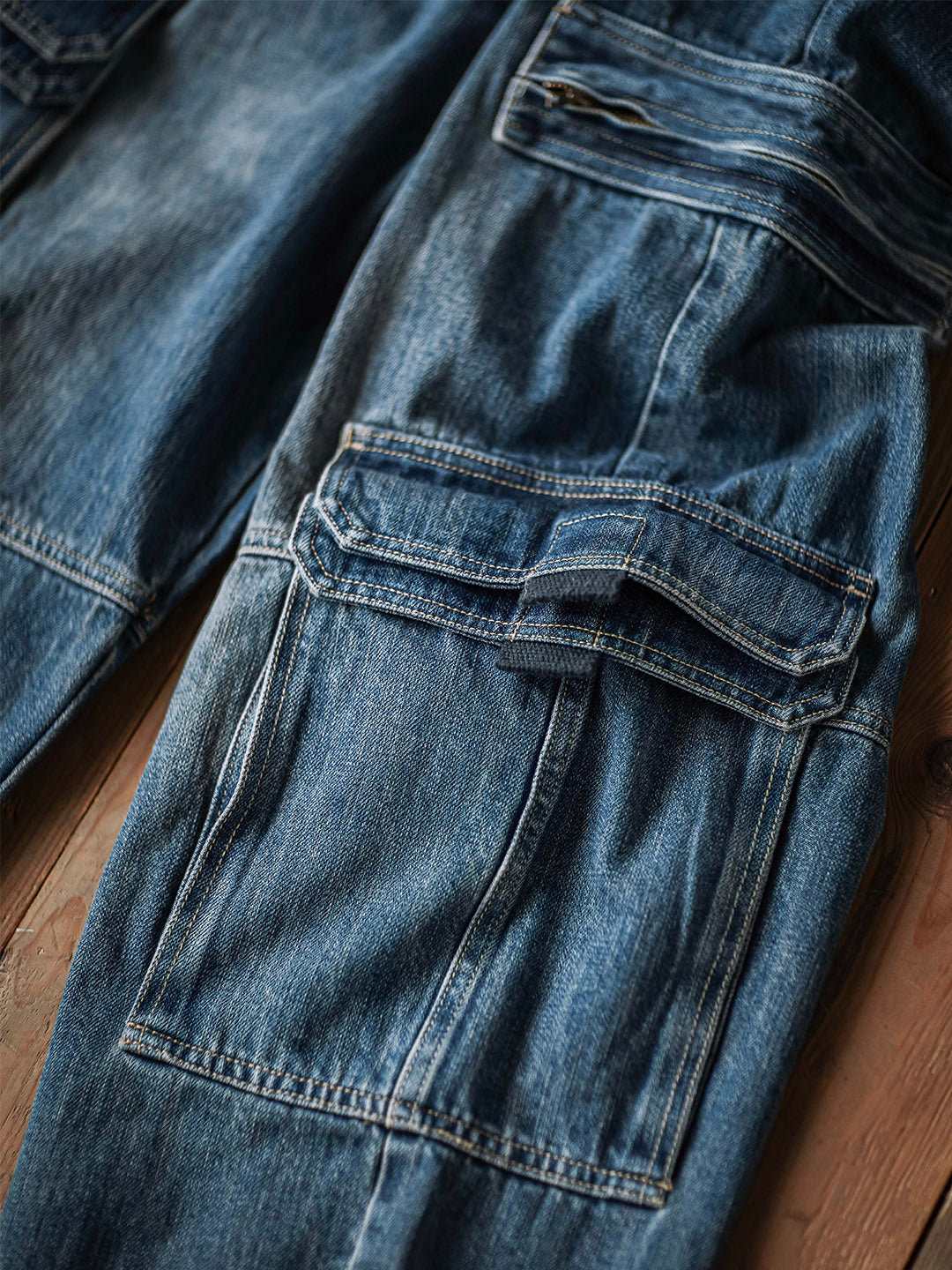 SUENTA Herren Denim Latzhose mit doppelten Klapptaschen Weit - Overall