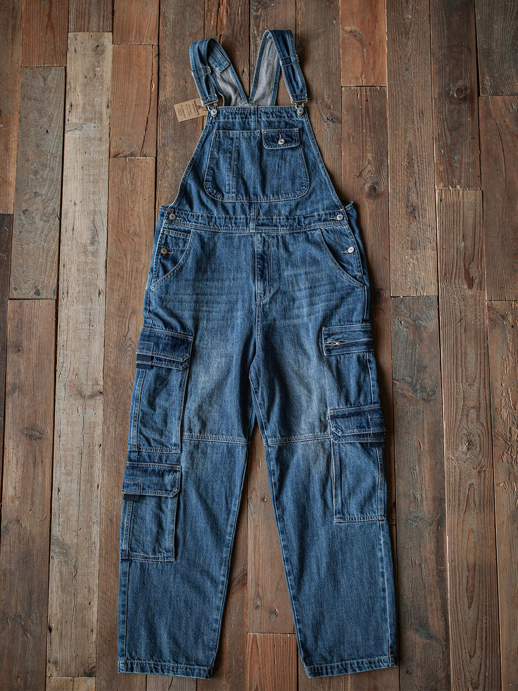 SUENTA Herren Denim Latzhose mit doppelten Klapptaschen Weit - Overall